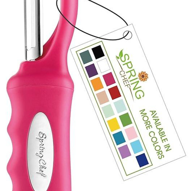 Spring Chef Premium Pink Stainless Steel Vegetable Peeler for Kitchen, Potato Peeler with Non-Slip Handle & Sharp Blades, Dishwasher Safe Apple Peeler - Peel Fruit, Veggie, Carrot, Mango, Cucumber
