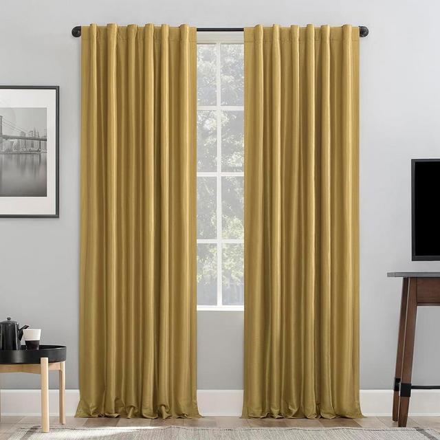 Sun Zero Greyson Faux Dupioni Silk Thermal Extreme Total Blackout Back Tab Curtain Panel, 50" x 84", Gold