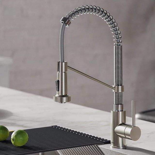 Kraus KPF-1610SSCH Bolden 18-Inch Commercial Kitchen Faucet with Dual Function Pull-Down Sprayhead in All-Brite Finish, Stainless Steel/Chrome