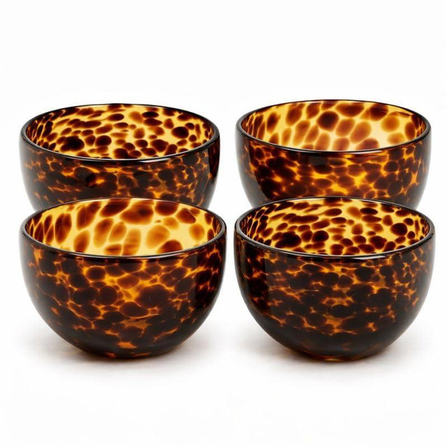 Adkoat® Tortoise Shell Glass Bowls: 12oz Amber Small Serving Bowl - Vintage Decorative Dish - Boho Kitchen Decor Serveware Gift Set: Dessert, Nut, Mise en Place, Jewelry, Charcuterie Board (4 Pack)