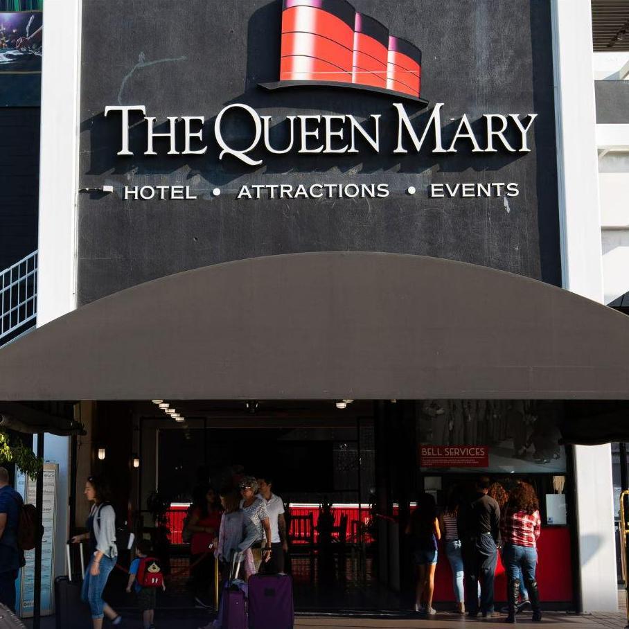 Enter the Queen Mary at the marquee from the parking lot.