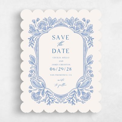 Blue Scalloped Wedding Save the Date - Caleania Portrait
