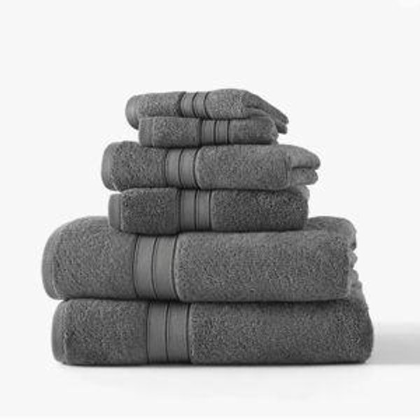 Blue Loom Liam Odor Resistant Cotton 6 Piece Bath Towel Set-SLATE GRAY