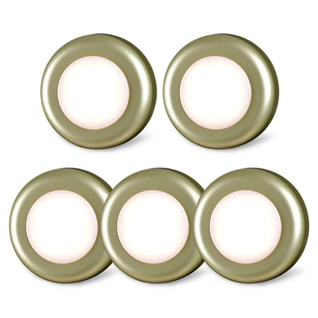 Tap Light, Push Lights, STAR-SPANGLED Stick on Lights Battery Powered Operated, Night Touch Light, Mini LED Puck Lights, DIY Switch Button for Closet, Under Cabinets, Kitchen (Glod, Warm White, 5Pack)