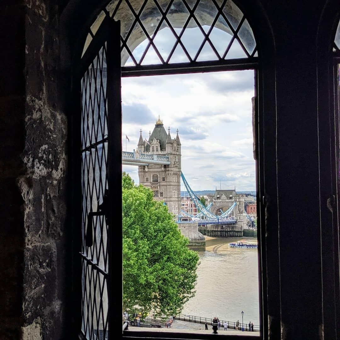 View of the Tower Bridge from the Tower of London. July 2019.