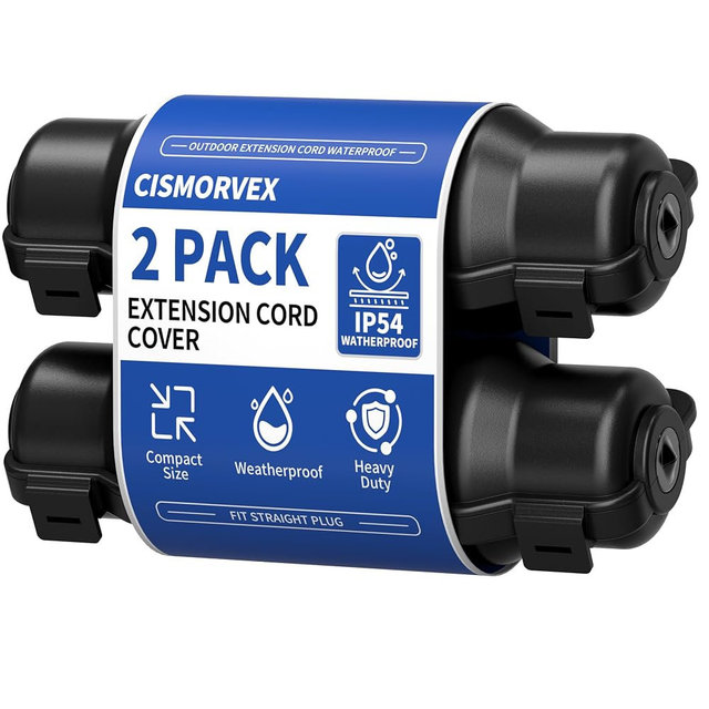 Cismorvex 2 Pack Outdoor Extension Cord Safety Cover with Waterproof Seal IP54 Water-Resistant, Weatherproof Electrical Connection Box with 2 Latches, Plug, Socket, Holiday Decoration Light, Black