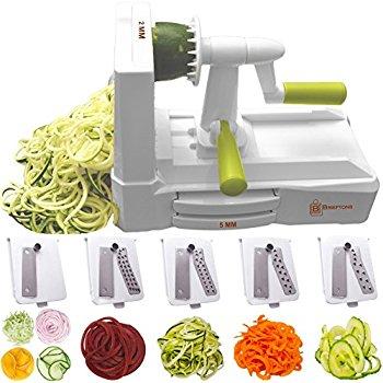 5 Blade Spiralizer - Spiral Slicer, Vegetable Maker, Shredder ! Makes Zucchini Noodles, Veggie Spaghetti, Pasta, and Cut Vegetables in Minutes. Includes Blade Storage Box!
