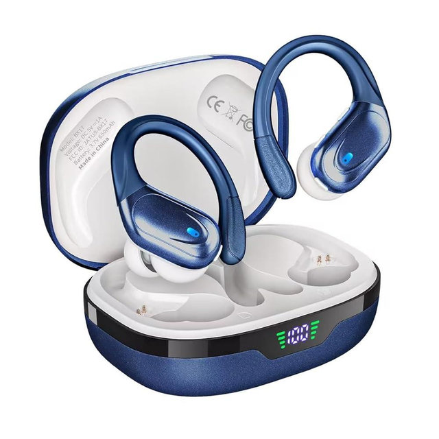 HAOYUYAN Wireless Earbuds, Bluetooth Headphones, Ear Buds with 80hr Playtime, LED Power Display, Noise Canceling, LED Power Display, IPX7 Waterproof Earphones for Gym/Workout/Sport（Dark Blue）