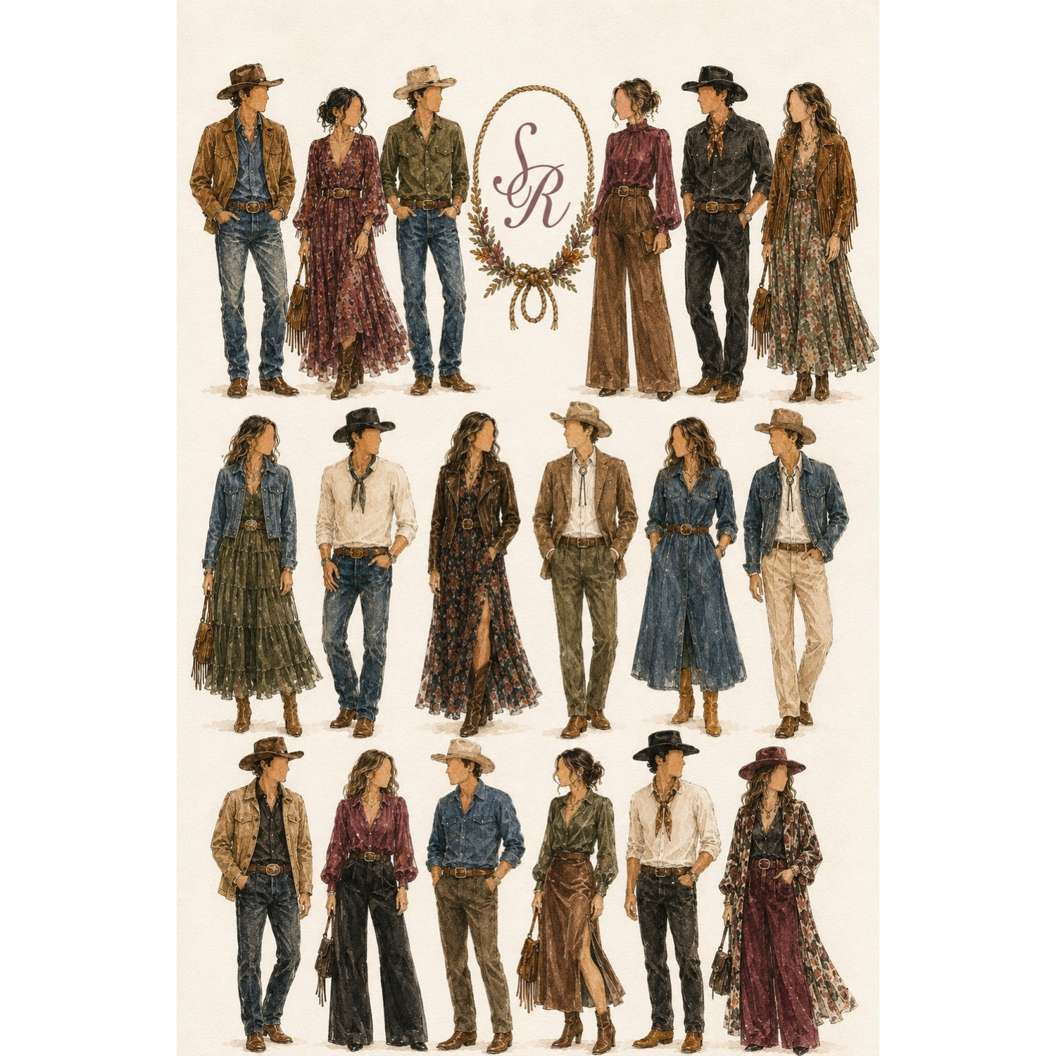Friday’s Welcome Party is Western chic (so dust off your boots). There’s a mood board above if you would like some inspiration.