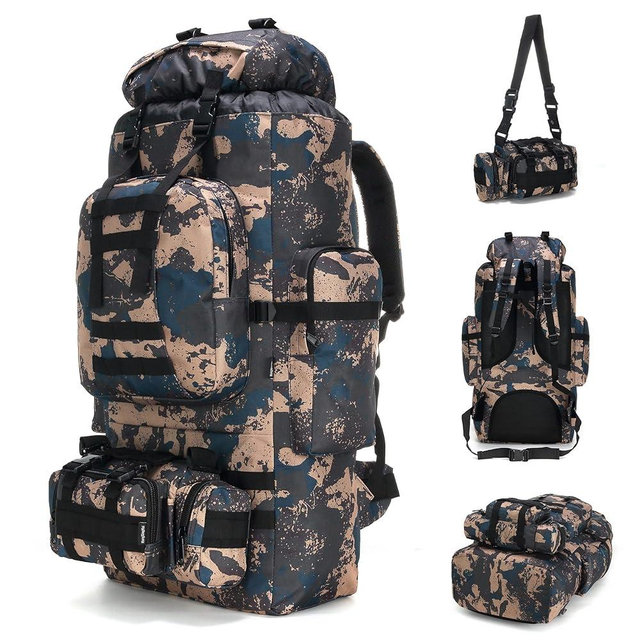 HongXingHai 100L Camping Hiking Backpack,Molle military Tactical rucksack backpack,Waterproof Lightweight Hiking Backpack (BlueCp)
