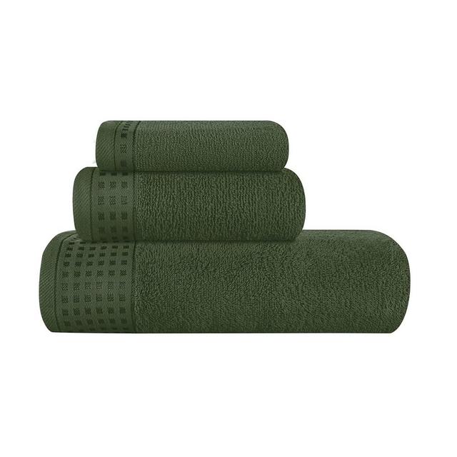 GLAMBURG Ultra Soft 3 Pack Cotton Towel Set, Contains a Bath Towel 28x55 inch, a Hand Towel 16x24 inch & a Wash Coth 12x12 inch, Ideal Everyday use, Compact & Lightweight - Olive Green