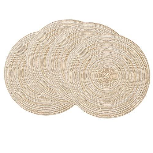 SHACOS Round Braided Placemats Set of 4 Round Table Mats for Dining Tables (Beige, 4)