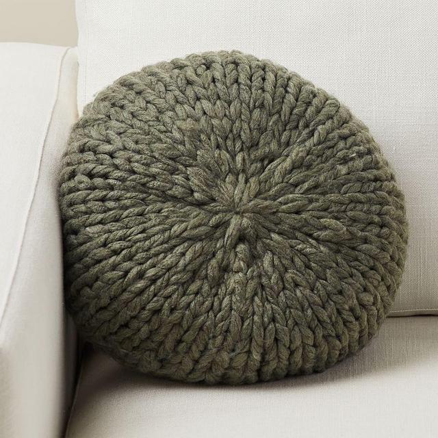 Cozy Handknit Round Pillow, 15", Eucalyptus