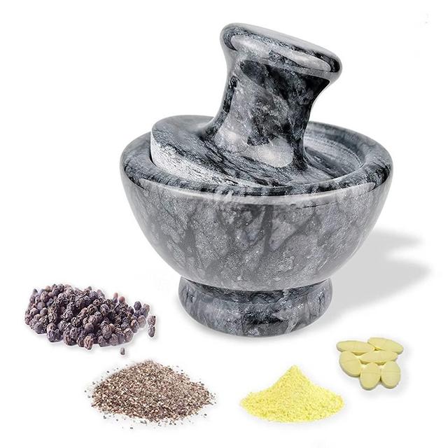 LUOLAO Marble Mortar and Pestle Set, Pill Crusher and Spice Stone Grinder, 3.7 Inch, 1/2 Cup, Grinding is Efficient and Labor-Saving