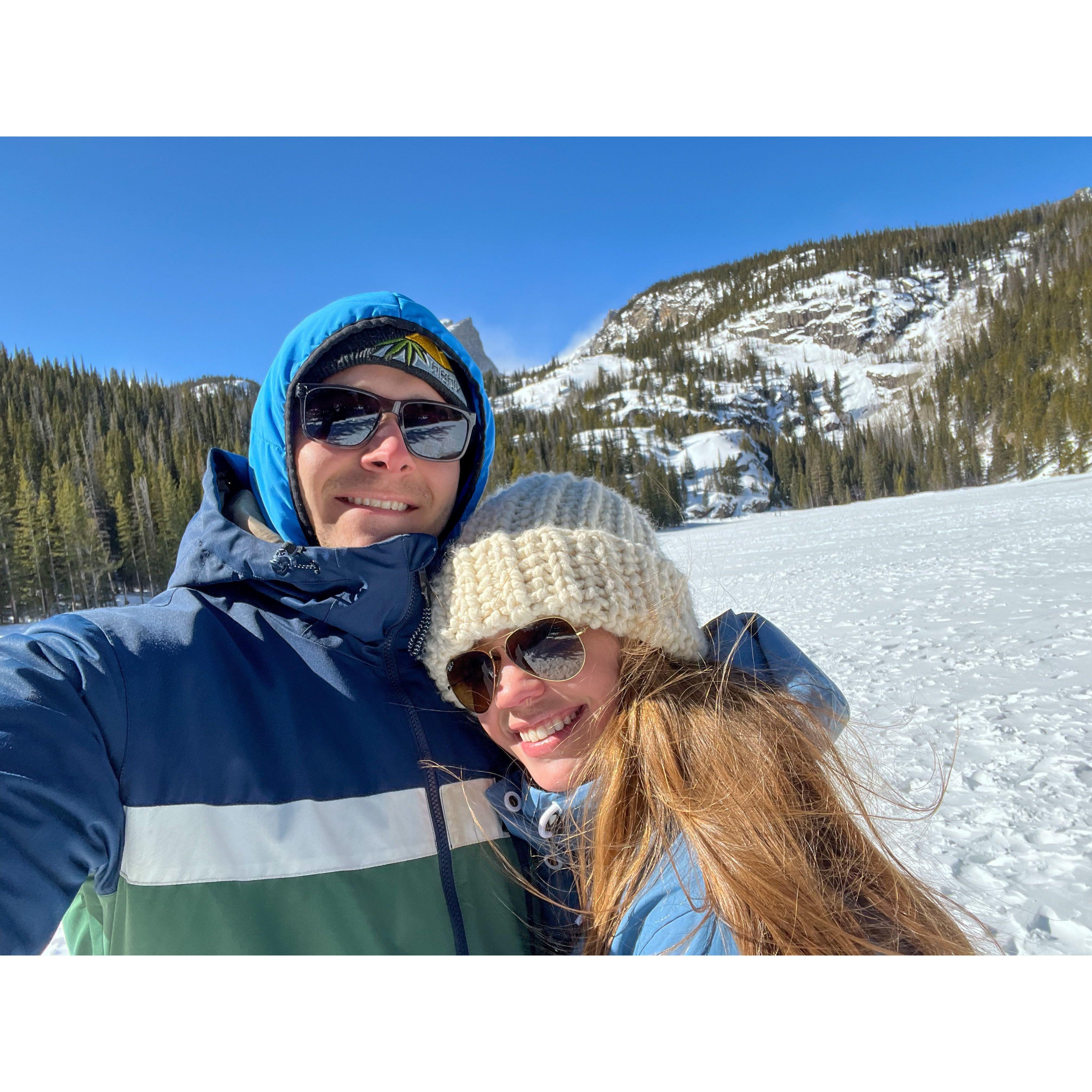 2/25/24 | Hiking again in Rocky Mountain National Park, it looks different this time of year! Bear lake was completely frozen and covered in snow.