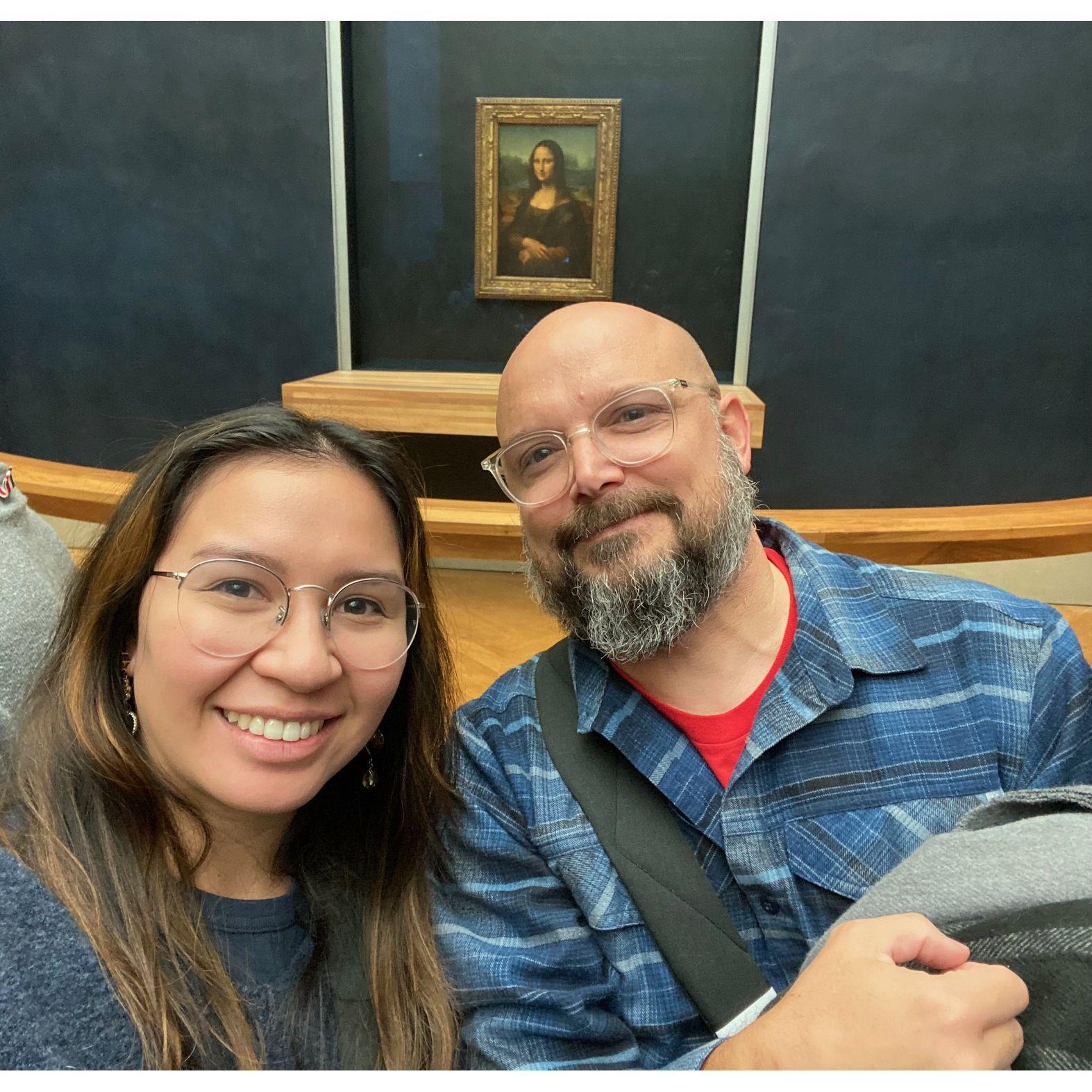 Our selfie with Mona Lisa at the Louvre.