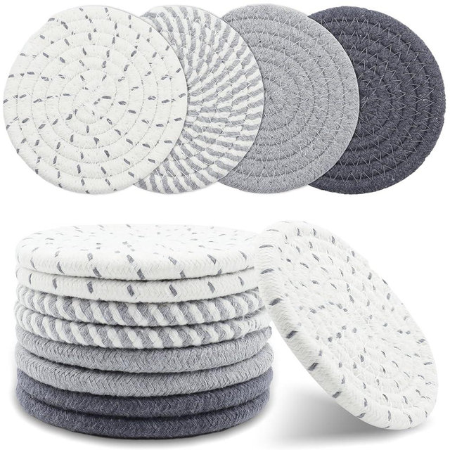8 Pcs Drink Coasters, Minimalist Cotton Woven Coaster Set, 4 Colors Absorbent Coaster Protection Protection for Various Cups, Ideal for Coffee Tables and Home Decor Tabletop, 4.3 Inches