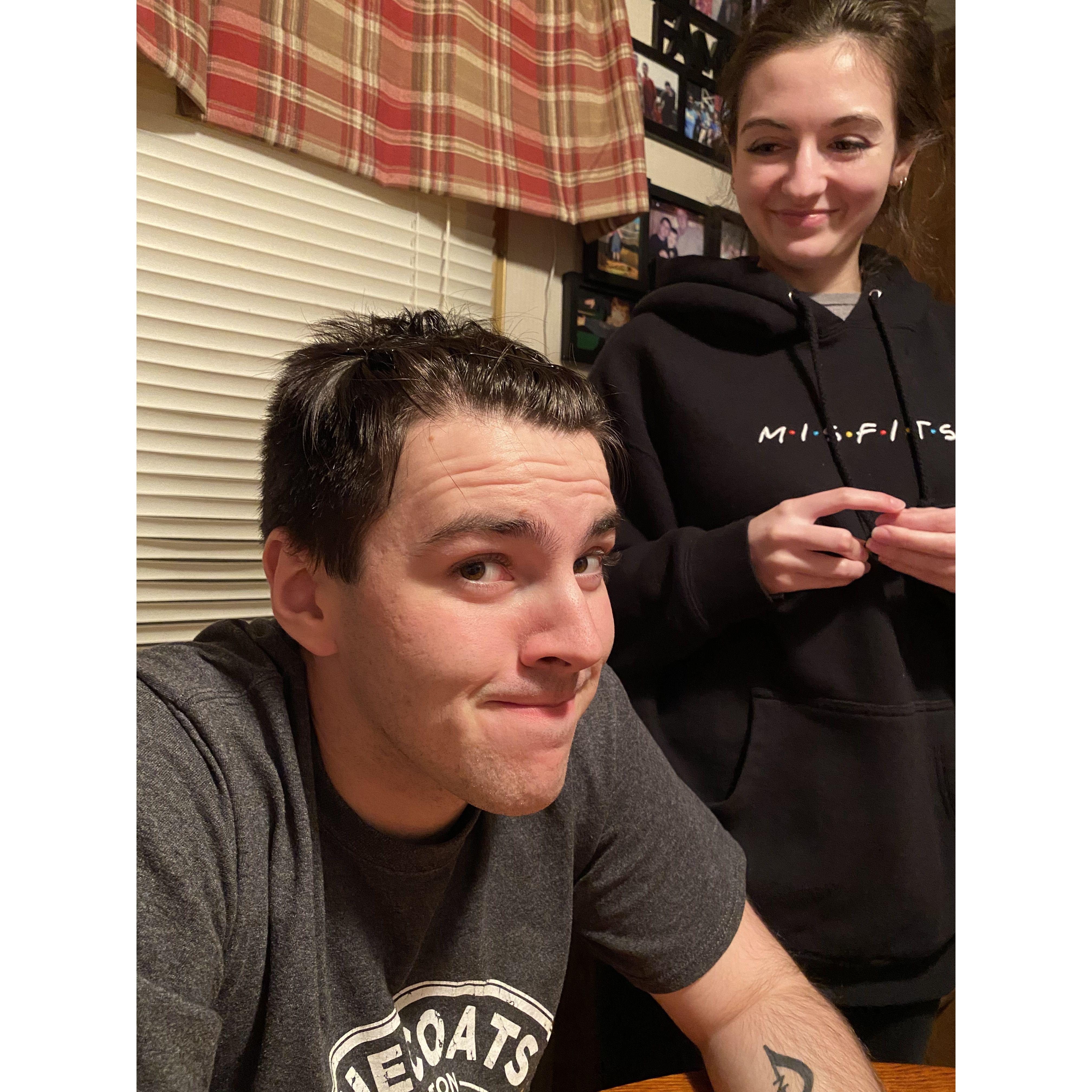 Madison working on her newest profession - the best hairstylist