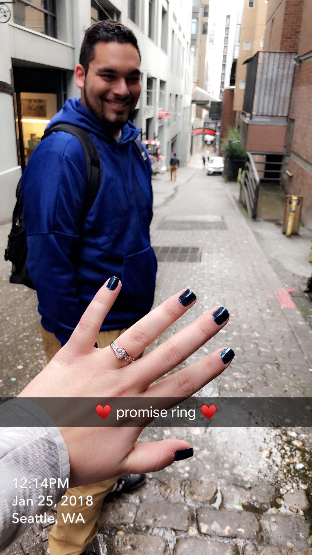He gave me a Promise Ring to wear until he was able to purchase an official engagement ring. He gave it to me January 25, 2018.