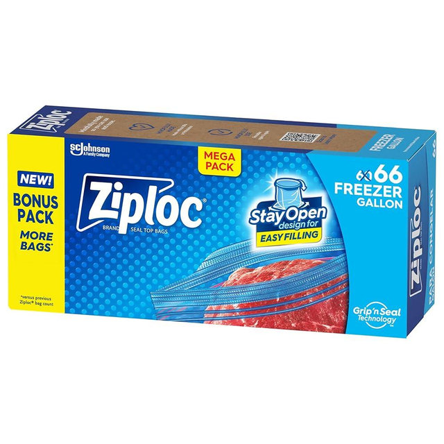 Ziploc Gallon Food Storage Freezer Bags, Stay Open Design, Easy to Fill, 66 count