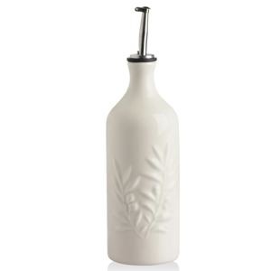 Sweejar Ceramic Olive Oil Dispenser Bottle, 20 Oz Relief Opaque Oil Cruet Protects Oil To Reduce Oxidation, Suitable for Storage Oil, Vinegar, Soy Sauce, Coffee Syrup, Liquids, Set of 1 (Beige)