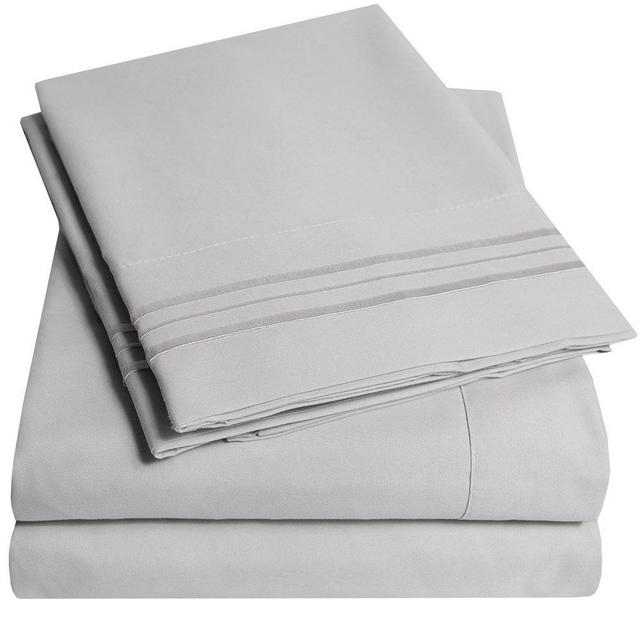 1800 Thread Count 4 Piece Deep Pocket Bedroom Bed Sheet Set Queen - Silver