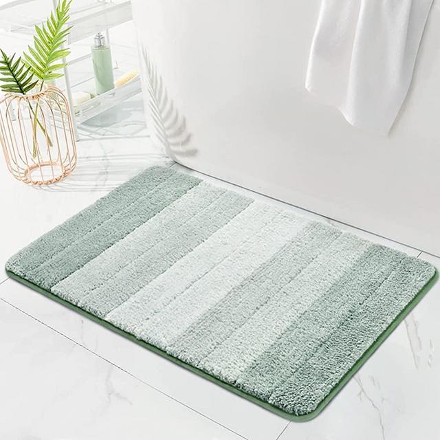 KMSON Ombre Bath Mat Bathroom Rugs, Non Slip Ultra Soft and Water Absorbent Bath Carpet, Machine Washable Quick Dry Bedroom Door Mat Living Room Rug Green 17" x 24"