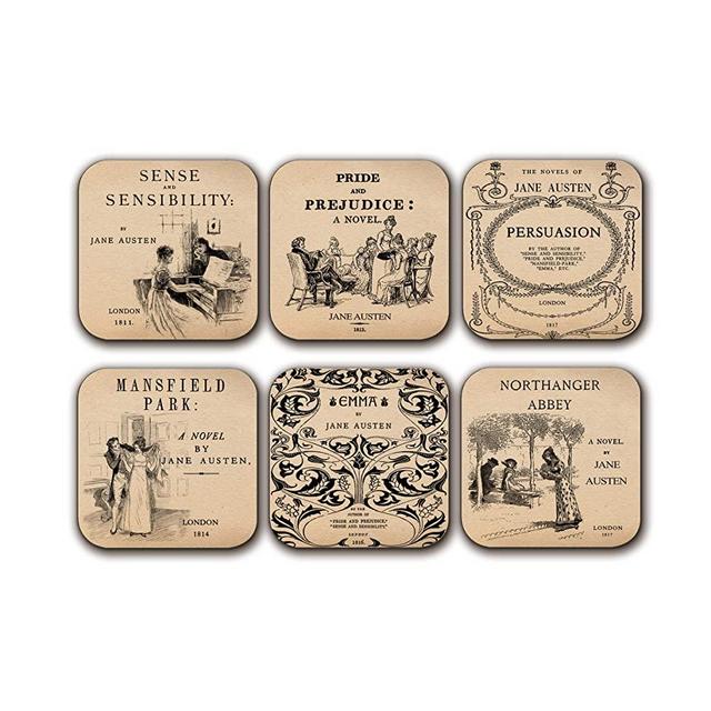 6 coasters with Complete Novels of Jane Austen Six Coffee Mug Coasters with Complete Novels of Jane Austen's book designs. (Aged Paper)