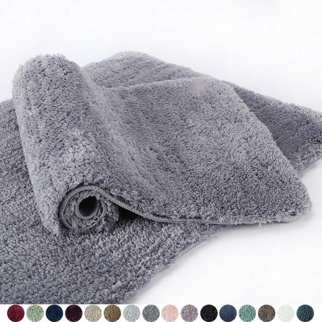 Walensee Bathroom Rug Non Slip Bath Mat for Bathroom (16 x 24, Grey) Water Absorbent Soft Microfiber Shaggy Bathroom Mat Machine Washable Bath Rug for Bathroom Thick Plush Rugs for Shower