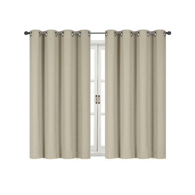 Kate Aurora 100% Thermal Blackout Bath & Kitchen Window Curtains - 50 in. W x 63 in. L, Linen