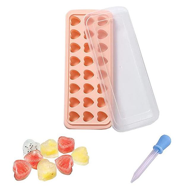 Chaojia Ice Cube Tray with Lid Stars Moons Love Hearts Shape 24 Cavity Silicone Safe Durable Whiskey Ice Ball Maker Kitchen Tools (Love-Pink)
