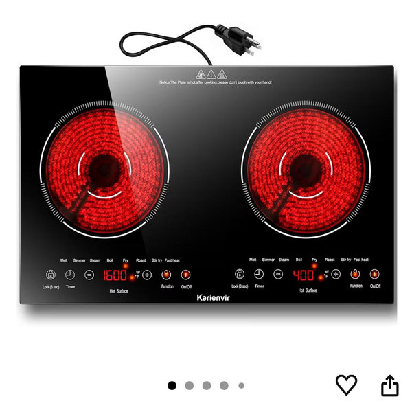 2 Burner Electric Cooktop 110v, 2000W Electric Stove Top Countertop & Built-in, Plug-in Electrics Cooktop 24 Inch, 8 Power Levels & 8 Functions, Touch Control, Safety Lock, Timer, Karienvir