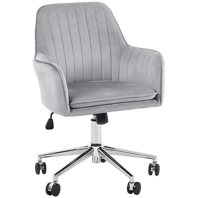 Jacky Home Velvet Office Desk Chair with Mid-Back, Modern Height Adjustable 360° Swivel Upholstered Computer Task Chair with Arms and Wheels for Study Room Living Room Bedroom (Grey)