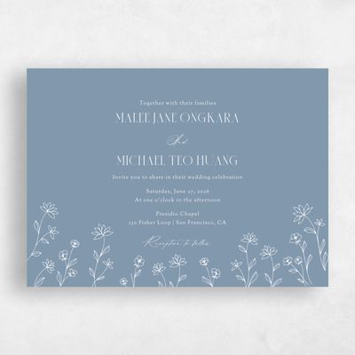 Blue Floral Wedding Invitation - Durham Landscape