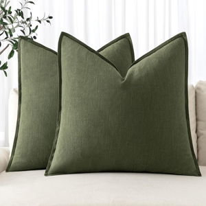 Linen Euro Pillow Covers 26x26 Dark Olive Green