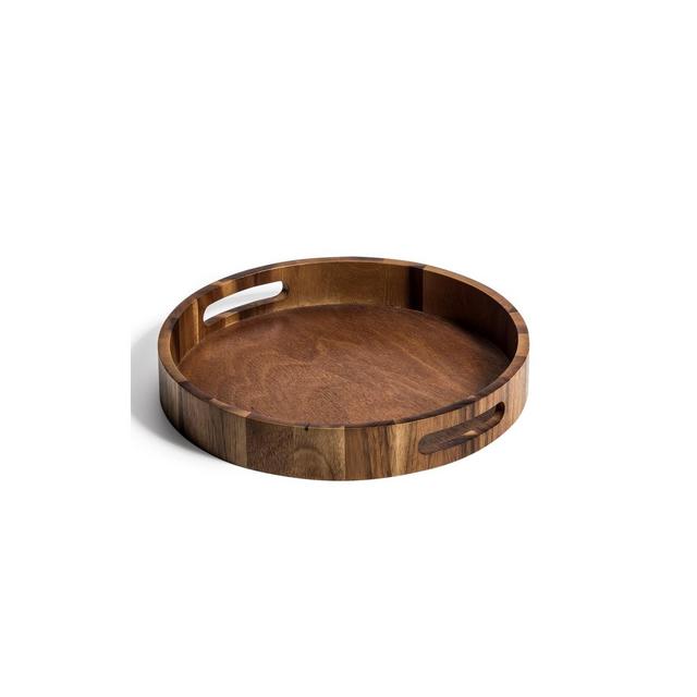 13" Round Acacia Wood Charcuterie/Serving Tray – Rustic Wooden Platter for Food, Drinks & Entertaining