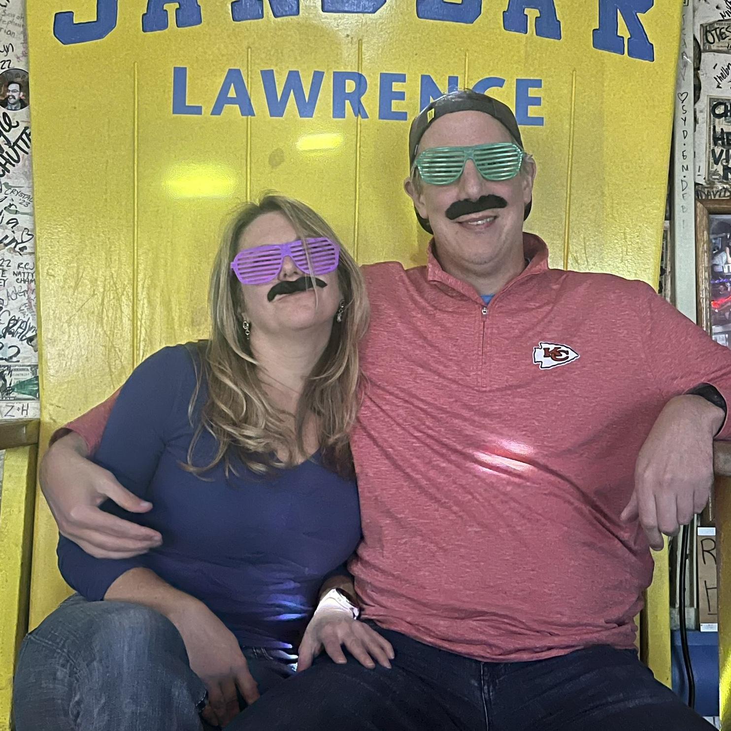 Sporting our ‘staches at Sandbar