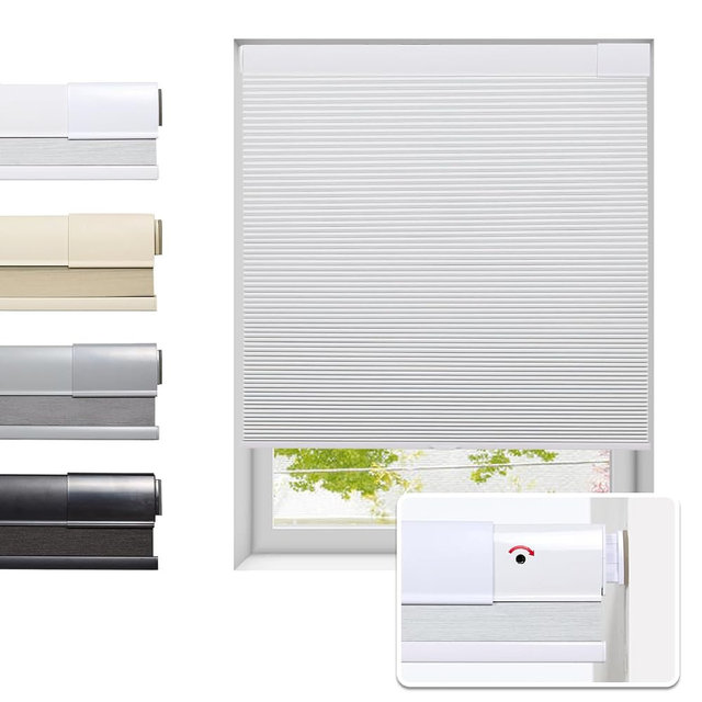 Tonature No Drill Cellular Shades for Indoor Windows, Thermal Insulating & Noise Reducing Honeycomb Blinds, Free Stop Cordless Blackout Shades, White,59" W x 64" H
