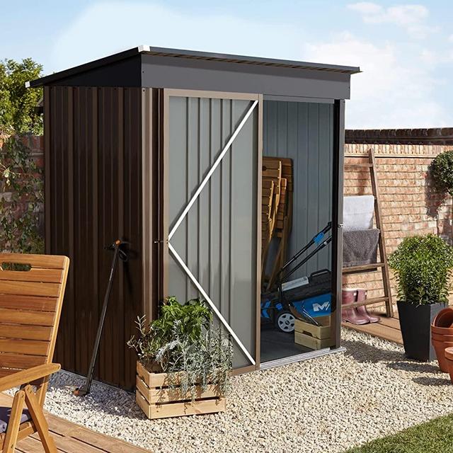 LEMBERI Outdoor 5' x 3' Storage Metal Shed, Steel Garden Shed with Single Lockable Door, Tool Storage Shed House for Backyard, Patio, Lawn