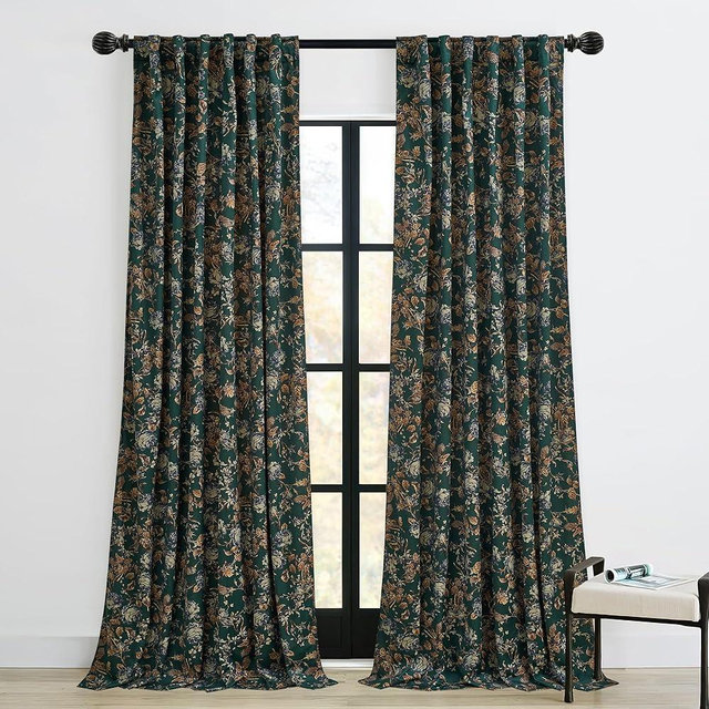StangH Green Velvet Curtains Print Floral Curtains 84 inches Long Room Darkening Spring Home Window Decor for Bedroom/Living Room/Office/Nursery Kids, W52 x L84, 2 Panels