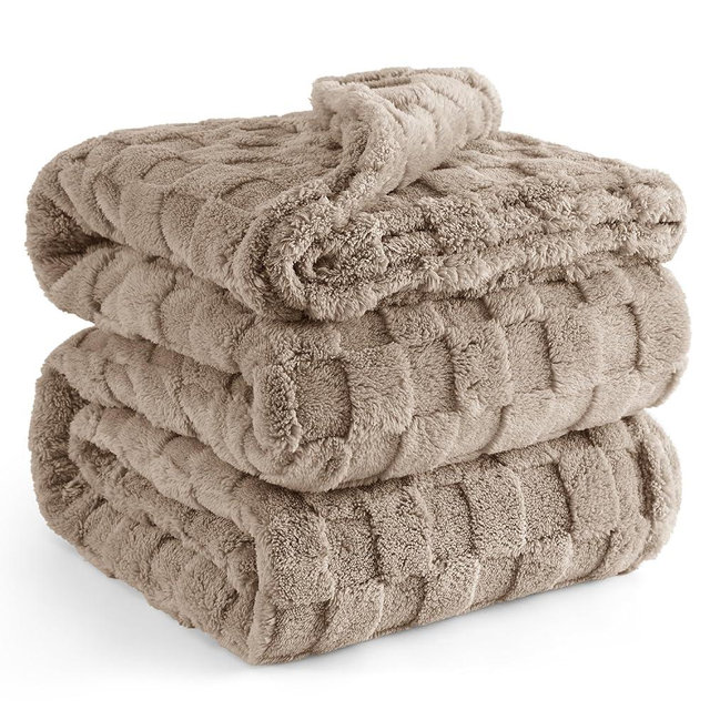 Bedsure Light Taupe Fleece Blanket for Couch - Super Soft Cozy Queen Blankets for Women, Cute Small Blanket for Girls, 90x90 Inches