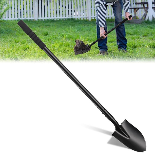 Small Shovel for Digging with Metal Handle, 43.7 Inch Heavy Duty Garden Shovel, Trench Shovels Ideal for Digging Gardening Trenching Planting Camping Transferring Scooping, Black