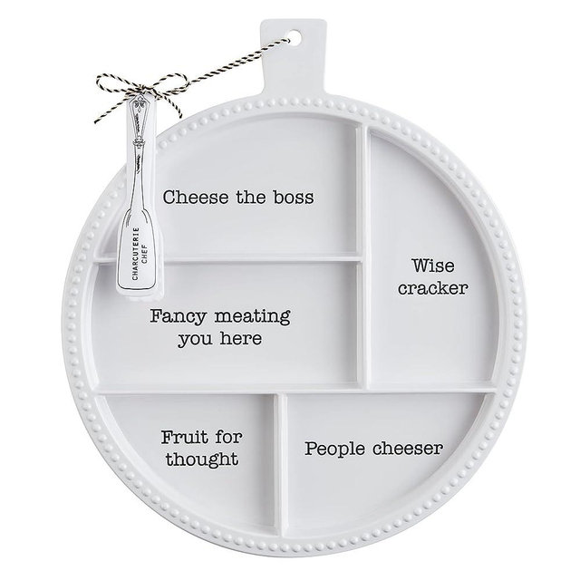 Mud Pie Melamine Charcuterie, board 15" x 13" dia | tongs 5 3/4", WHITE