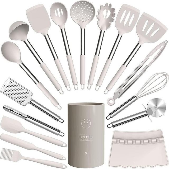 18Pcs Silicone Kitchen Cooking Utensils Set, Heat Resistant Kitchen Utensils,  Spatula, Spoon, Whisk, Dishwasher Safe Kitchen Utensil Gadgets Tools Set  for Nonstick Cookware