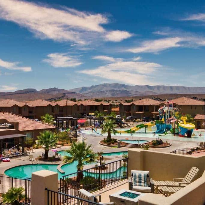 View of Lazy River and Kids’ Cove Water Park from Back Patio and Roof Top Balcony