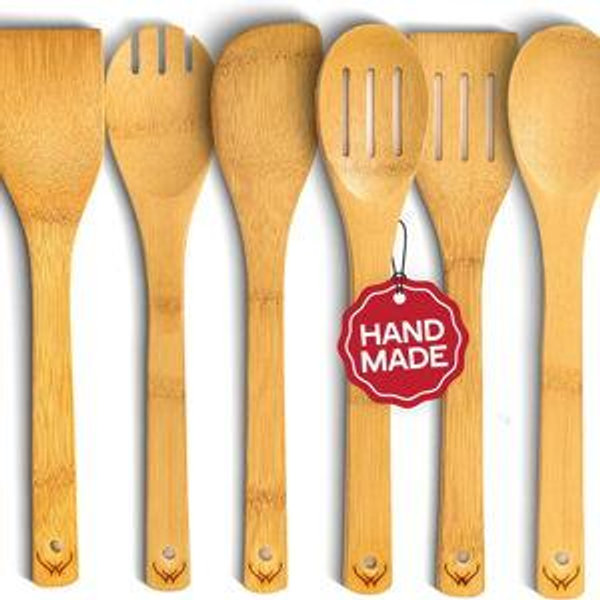 Wooden Spoons for Cooking set of 6 – Premium Wooden Utensil set for everyday use – Versatile Cooking utensils set safe for nonstick pans – Durable wooden spoon kitchen utensils set