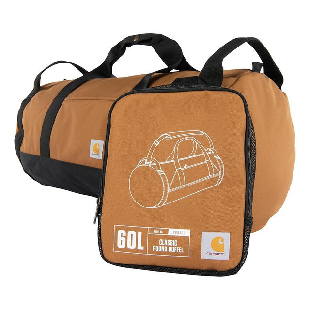 Carhartt Classic Round Duffel with Utility Pouch, Heavy-Duty, Water-Resistant Packable Gear Bag for Jobsite, Gym, and Travel