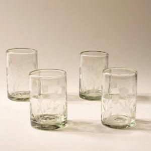 Etched Thistle Recycled Glassware | Tumbler, set of 4