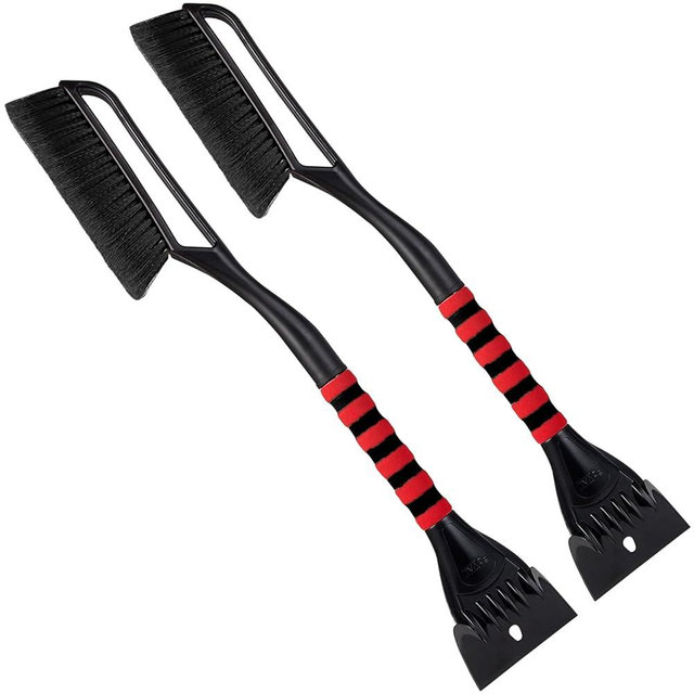 FOVAL 27" Snow Brush with Wider Ice Scraper (4.73" Width)(2 Pack), Snow Removal Car Brush with Comfortable Foam Grip for Cars, Trucks, SUVs, Windshield (Heavy Duty ABS, PVC Brush)