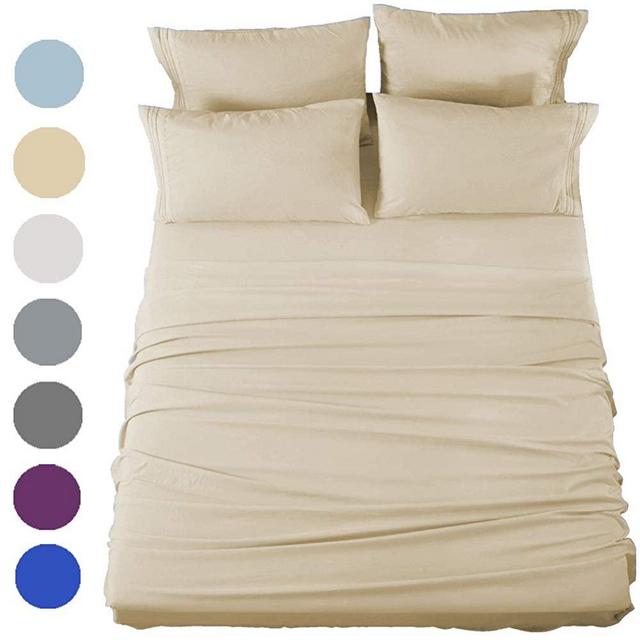 SONORO KATE Bed Sheets Set Sheets Microfiber Super Soft 1800 Thread Count Egyptian Sheets 16-Inch Deep Pocket Wrinkle Fade and Hypoallergenic - 6 Piece (Beige, King)